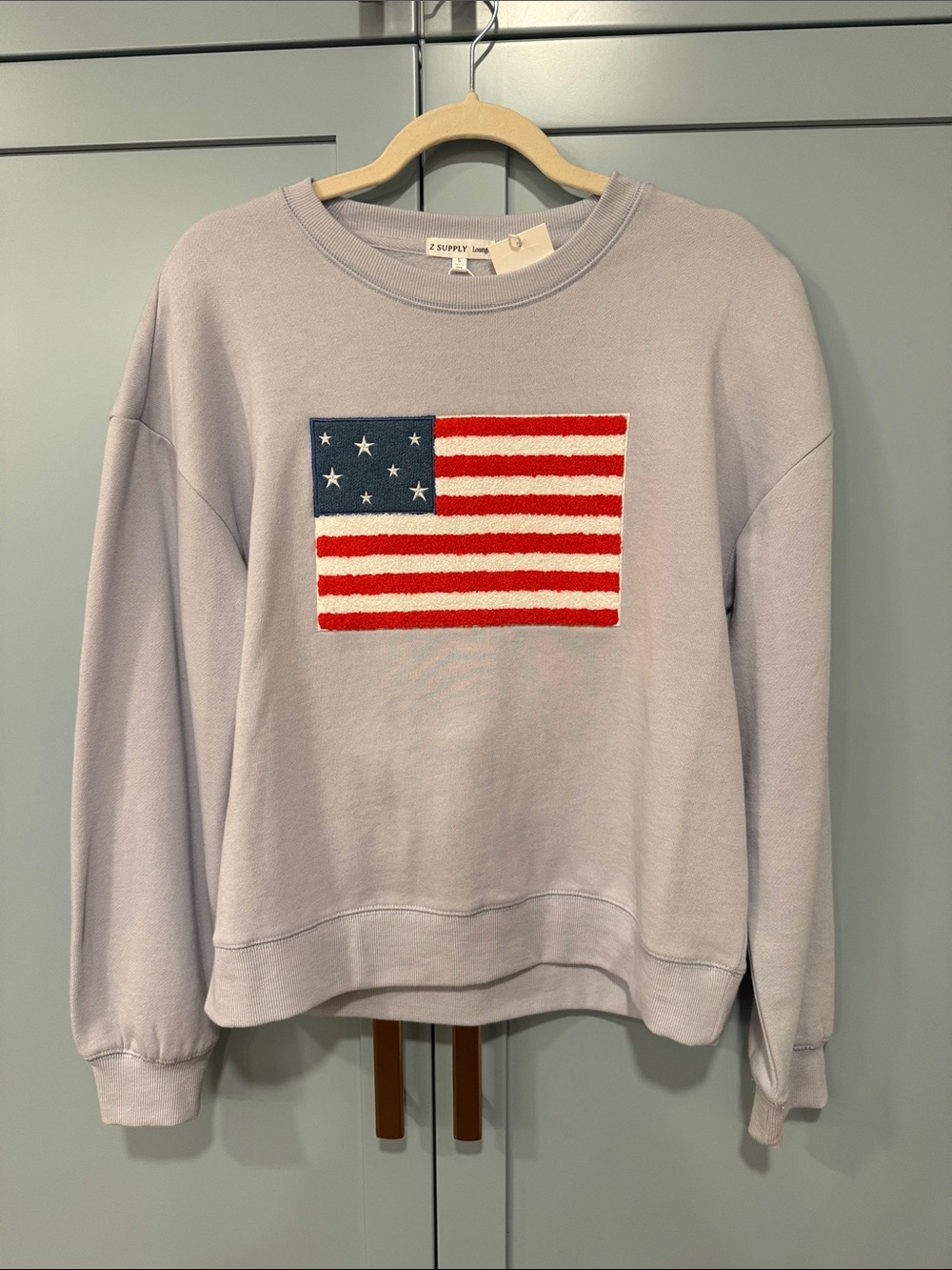 Z Supply Lavender Crew Sweatshirt with Flag Patch